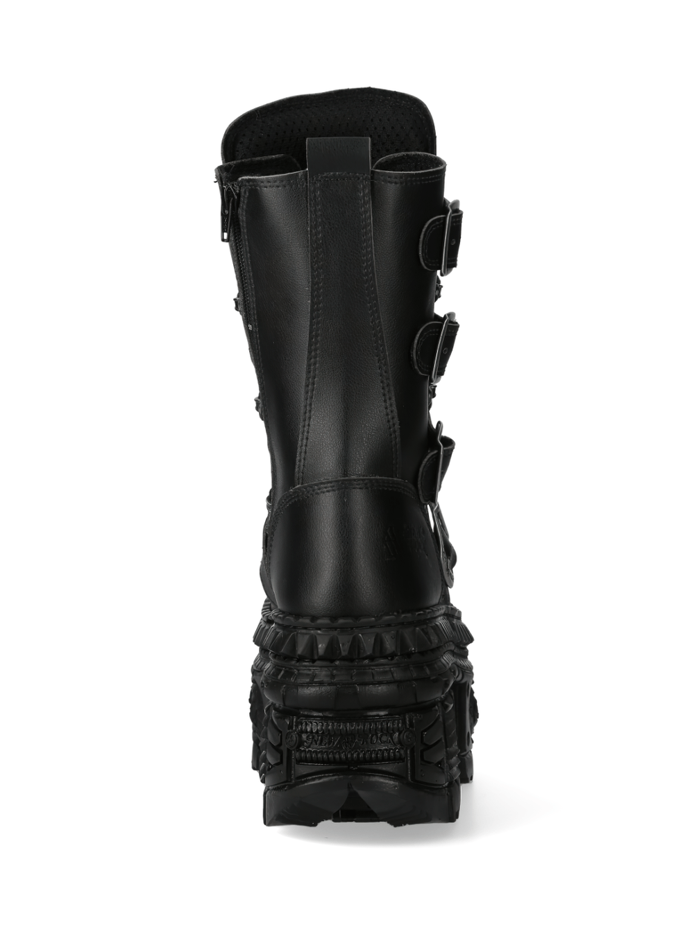 Back view of NEW ROCK Gothic Platform Boots with metallic buckles and stylish laces.