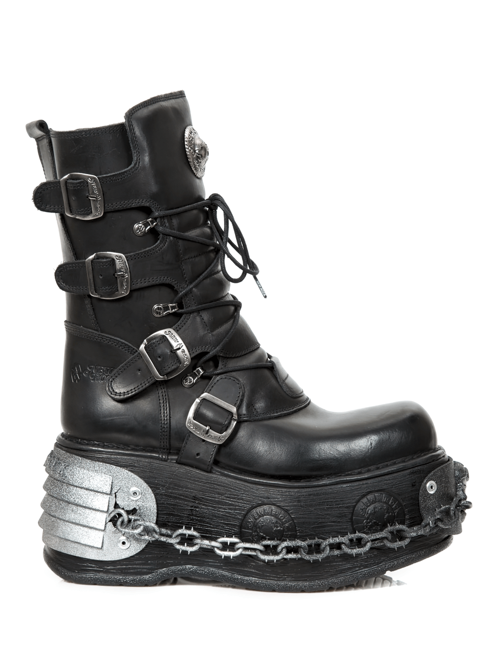 NEW ROCK Gothic platform boots with chains and buckles, featuring a 3D printed sole and punk rock style.