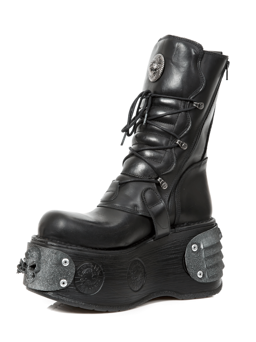 NEW ROCK Gothic platform boots with chains, buckles, and 3D printed sole for a punk rock edge.