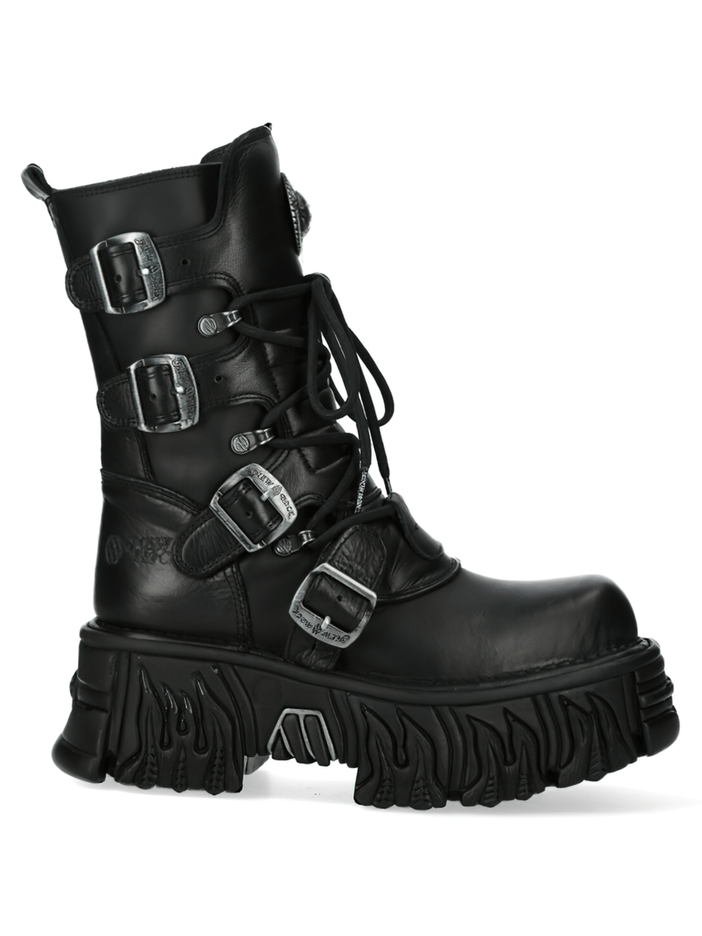 NEW ROCK Men's Gothic Platform Boots with metallic buckles and dramatic pigskin lining.