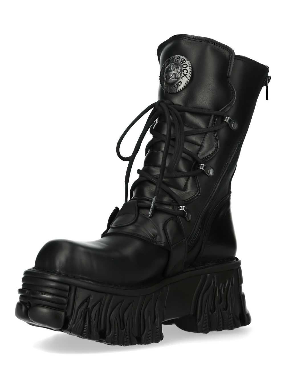 NEW ROCK Gothic Platform Boots with Metallic Buckles and Dramatic Heel, crafted from genuine cowhide for bold fashion.