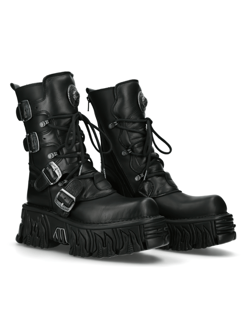 NEW ROCK Men's Gothic Platform Boots with Multiple Buckles