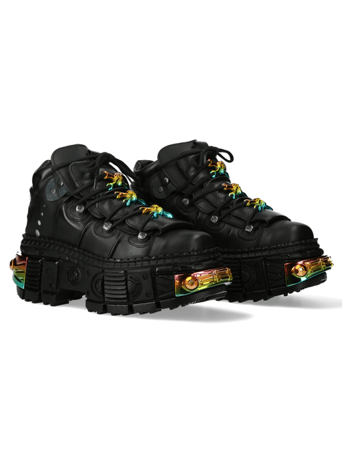 NEW ROCK Women's Gothic Platform Boots with Rainbow Metal Accents