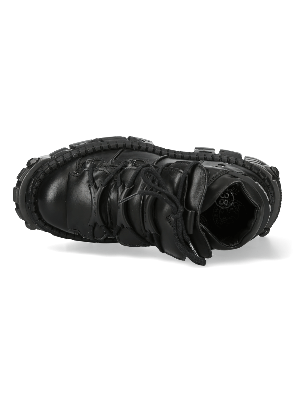 Top view of NEW ROCK Gothic Platform Lace-Up Boots showcasing dark aesthetic and robust design.