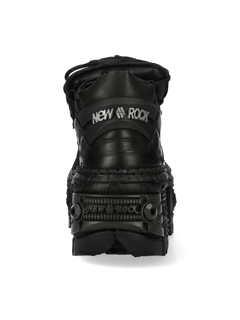 Back view of NEW ROCK Gothic platform lace-up boots with chunky sole and logo, perfect for rock fashion enthusiasts.