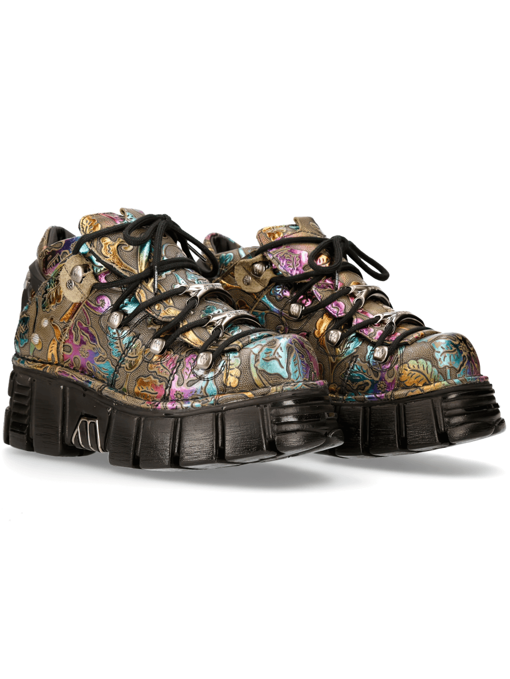 NEW ROCK Gothic platform sneakers with vibrant metallic floral design, perfect for punk and rock fashion styles.