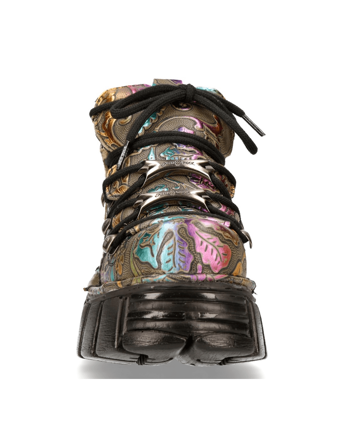 NEW ROCK Gothic platform sneakers with vibrant metallic floral design and chunky black sole, perfect for punk rock style.