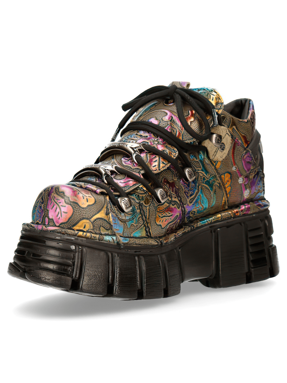 NEW ROCK Gothic platform sneakers with vibrant floral design, chunky black sole, perfect for punk and rock enthusiasts.