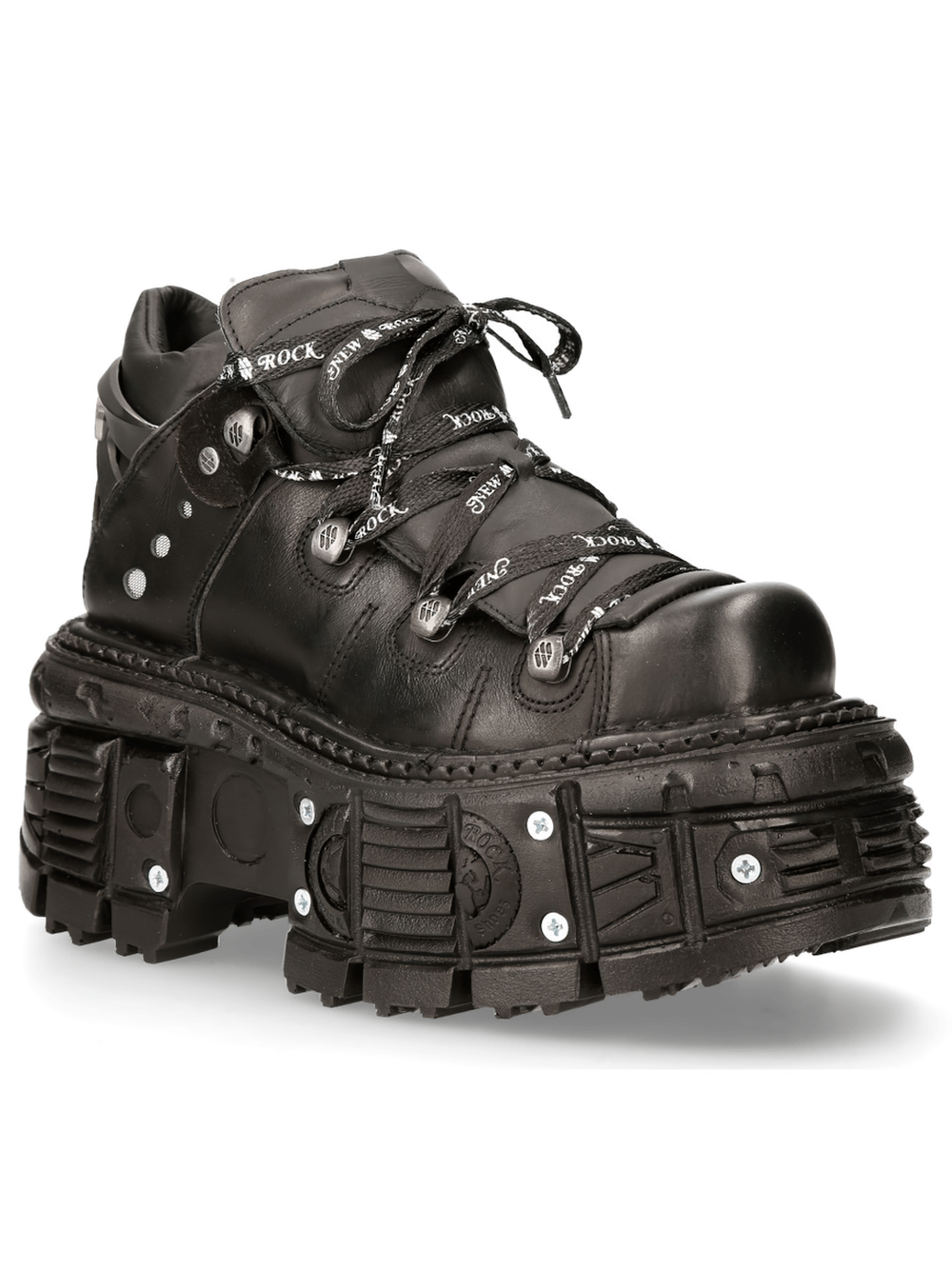 NEW ROCK Gothic Punk ankle boots with laces and platform sole, featuring edgy leather design.