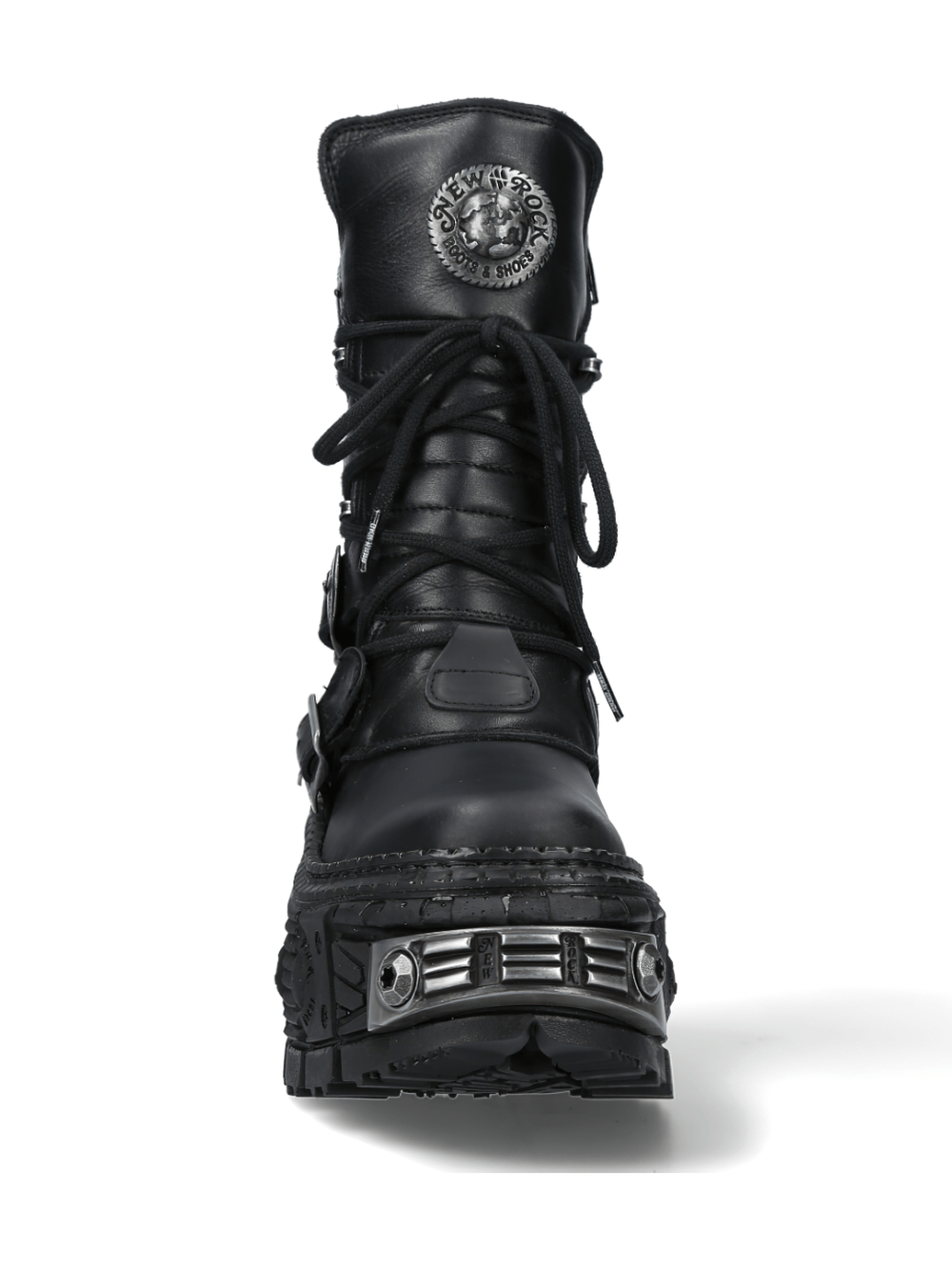 NEW ROCK Gothic Punk Ankle Boot featuring metallic accents and heavy-duty military style.