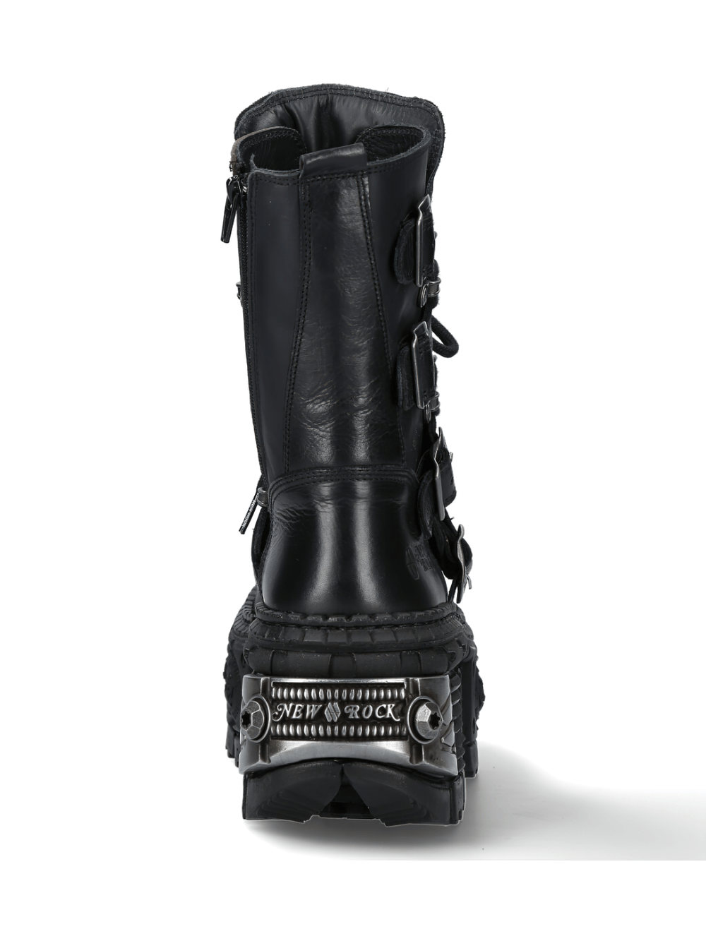 Back view of NEW ROCK Gothic Punk Ankle Boots with metallic details and military design.