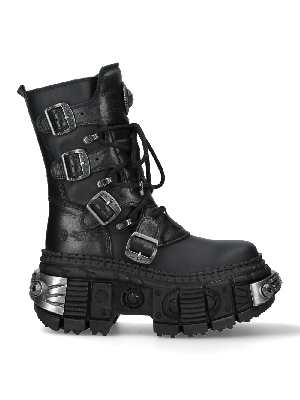 NEW ROCK Gothic Punk Ankle Boots with buckles and metallic accents, perfect for edgy fashion enthusiasts.