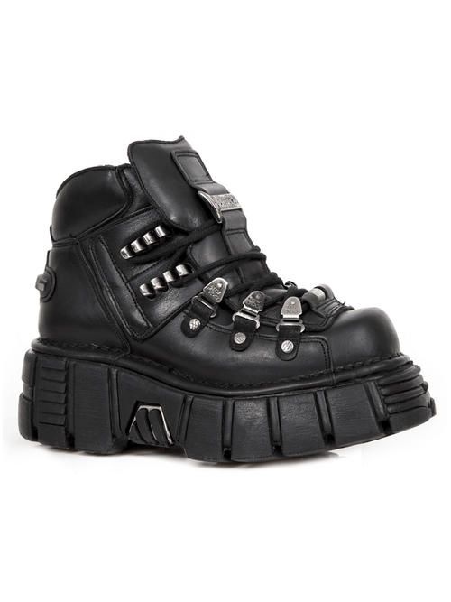 NEW ROCK Women's Gothic Punk Black Platform Ankle Boots with Laces