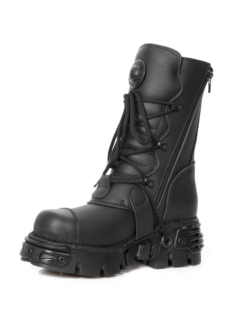 NEW ROCK Gothic Punk Combat Boot in black, featuring lace-up, zipper, and sturdy military-inspired design. Perfect for bold fashion!