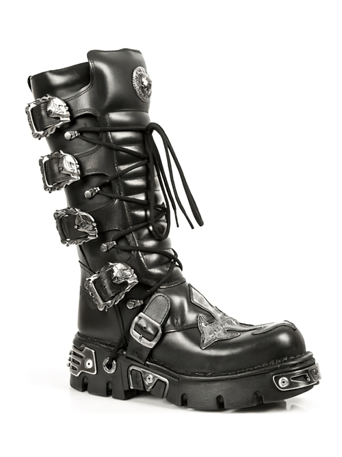 NEUE ROCK Damen Gothic Punk Hohe Stiefel mit Schnallen- und Spitzendetails
