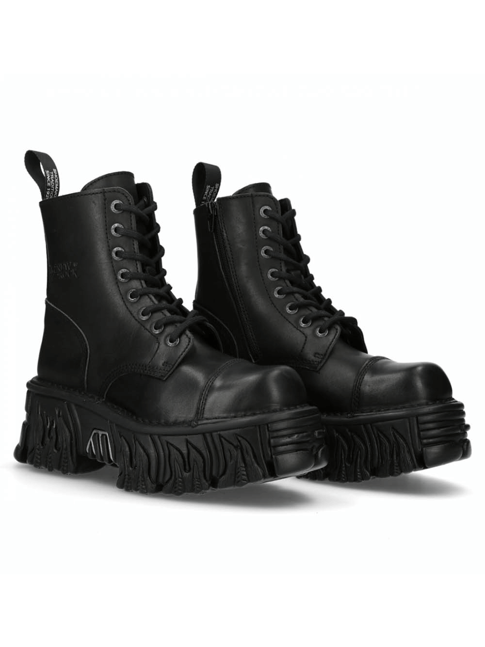 Edgy black Gothic Punk Military ankle boots with platform sole, laces, and zipper. Perfect for bold fashion statements.