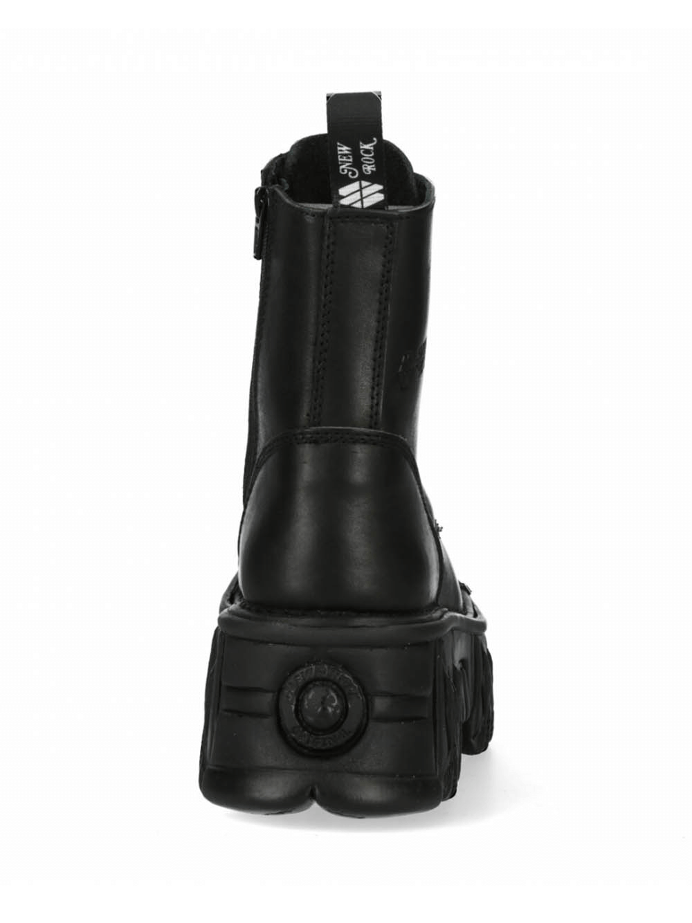 Black gothic punk military ankle boots with platform sole and zipper closure, showcasing bold edgy style.