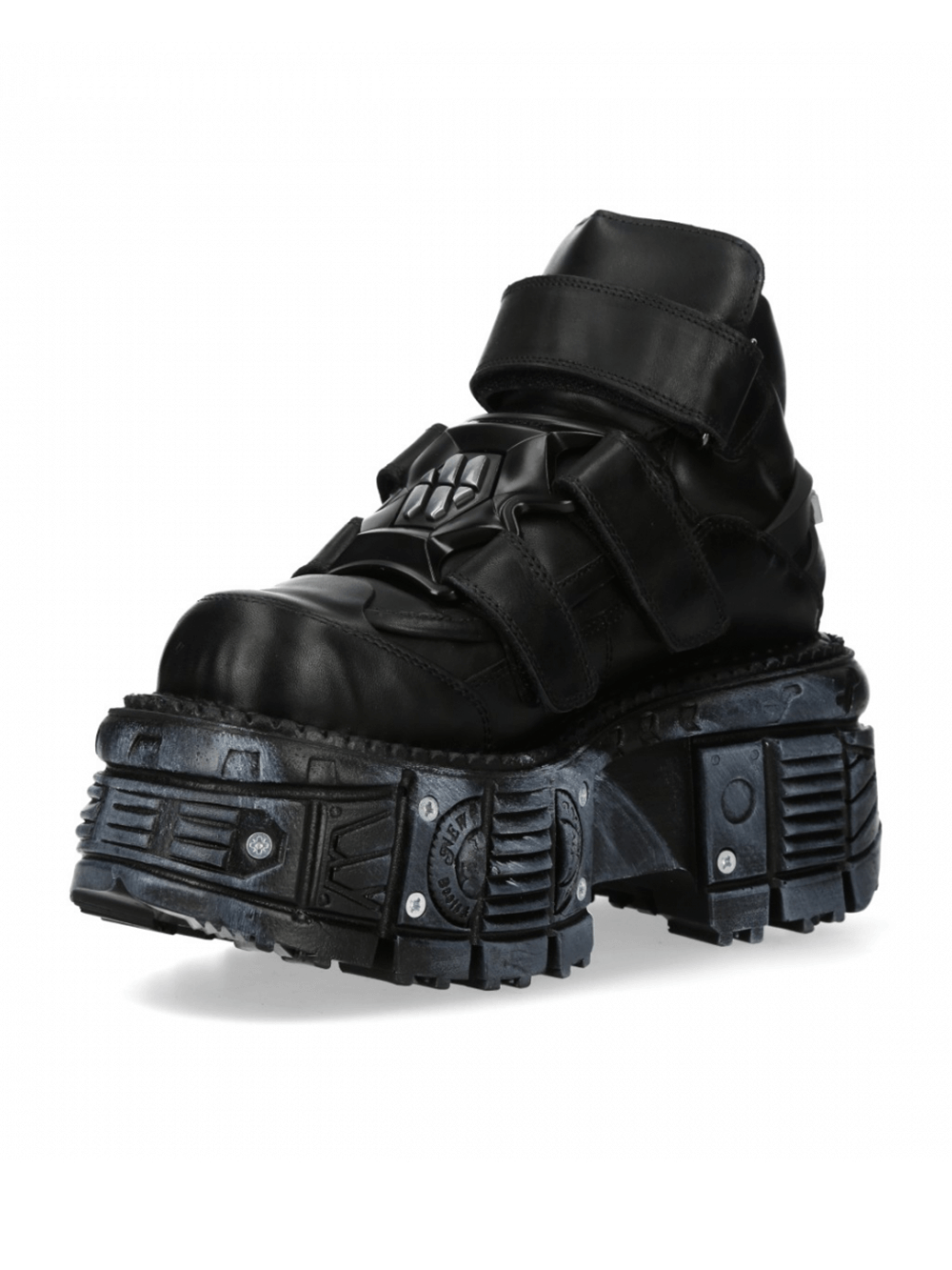 NEW ROCK Gothic punk black platform ankle boots with Velcro straps, bold style, heavy rock fashion.