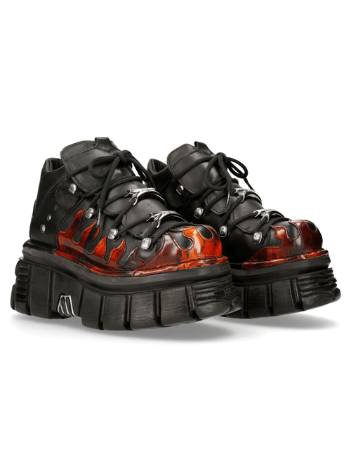 NEW ROCK Women's Gothic Punk Platform Boots with Flame Design