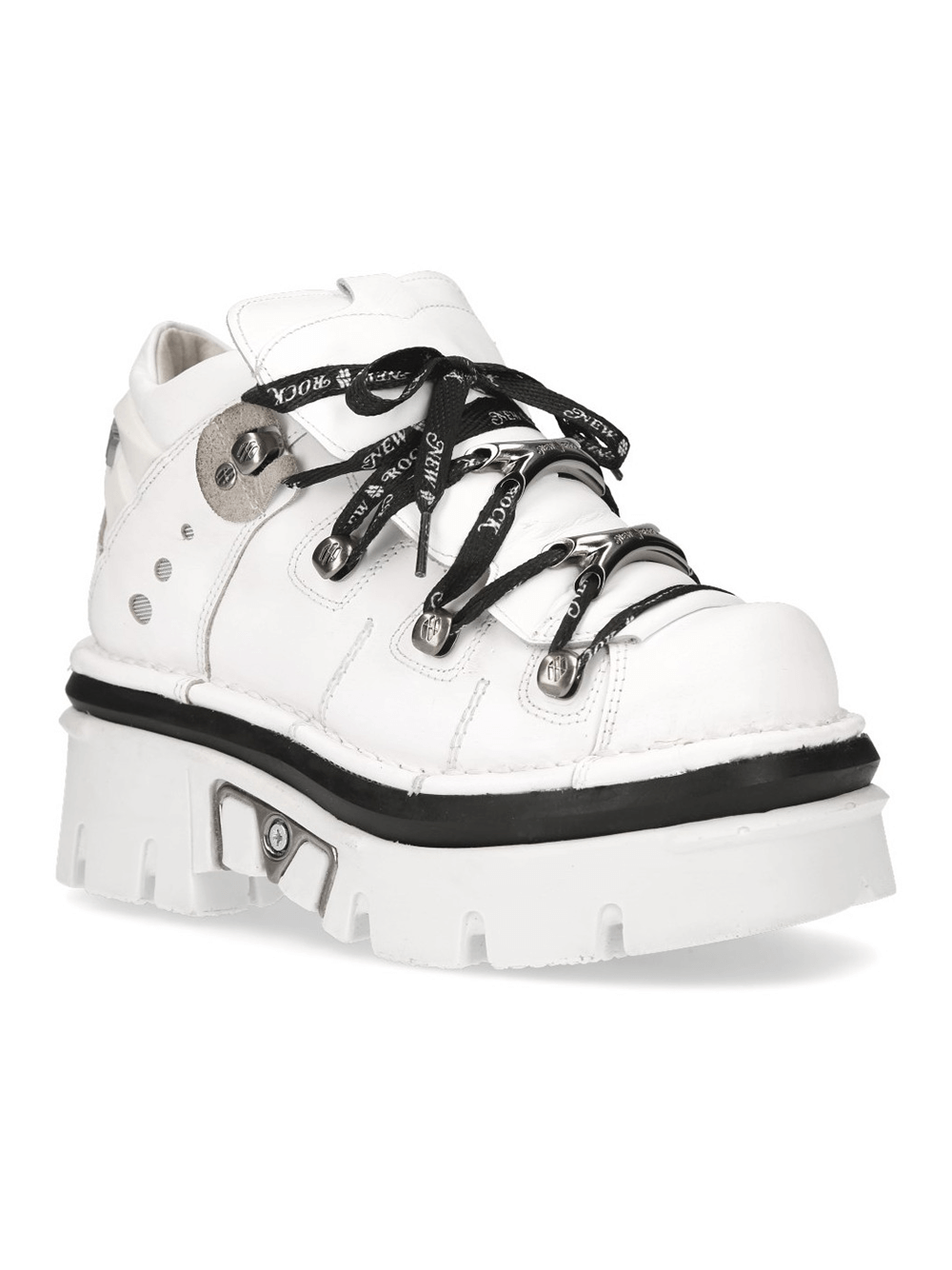 NEW ROCK Gothic Punk White Platform Sneakers with black laces and metallic details, crafted for bold style and comfort.