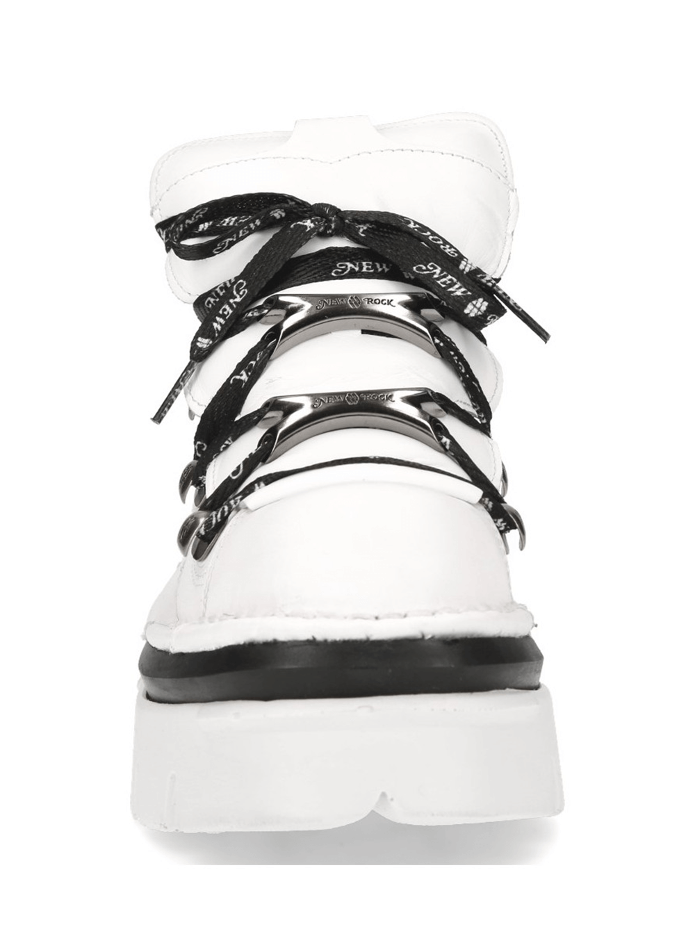 NEW ROCK Gothic Punk white platform sneakers with edgy black laces and metallic detailing.