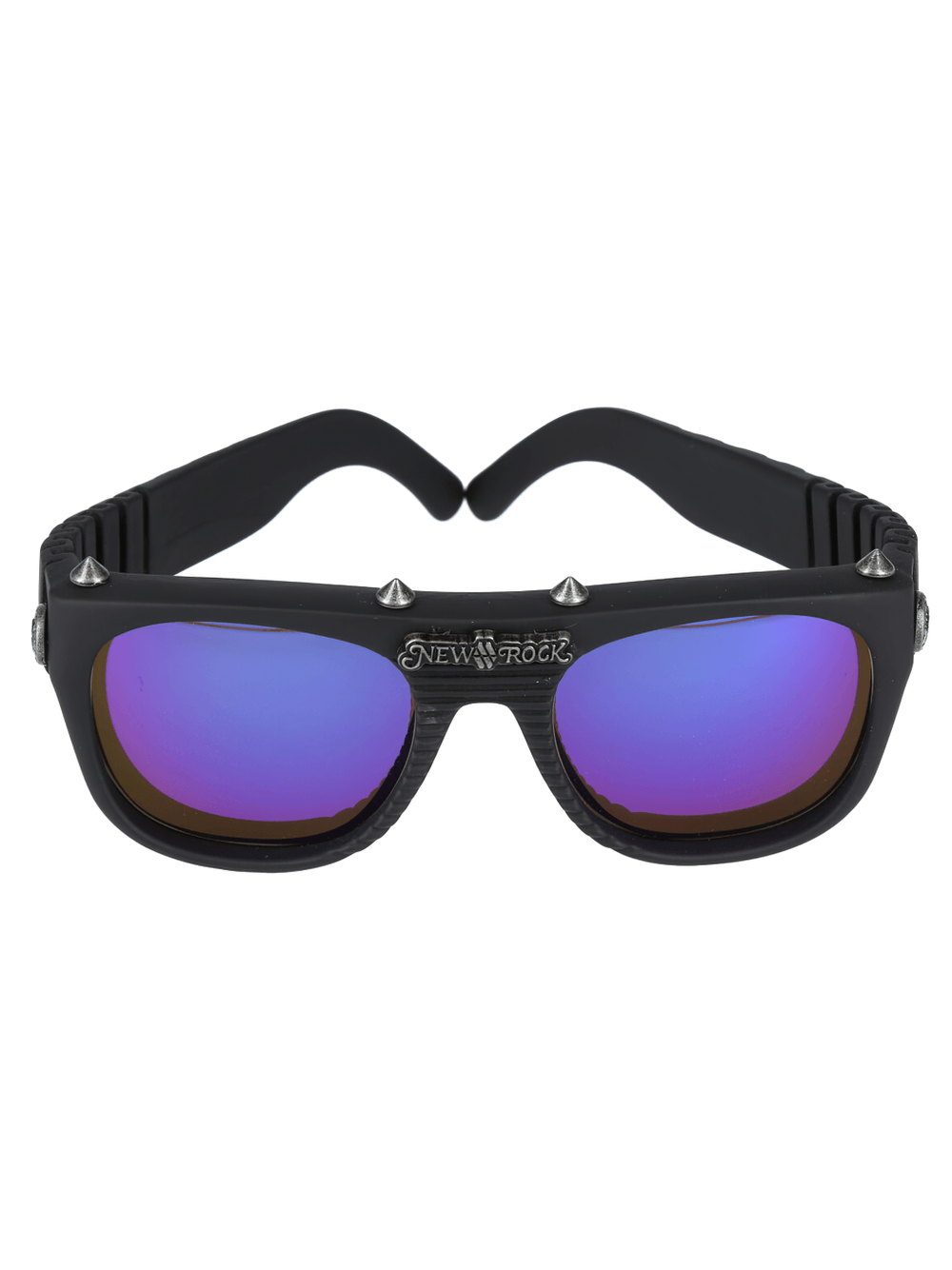 NEW ROCK gothic punk sunglasses with mirrored lenses and spiked frame, perfect for edgy fashion and festivals.