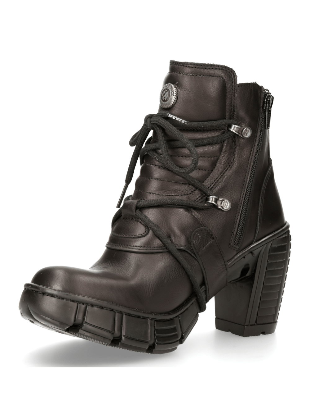 NEW ROCK Gothic Rock Ankle Boots with lace, zip, and metallic buckle detail, showcasing edgy urban style.
