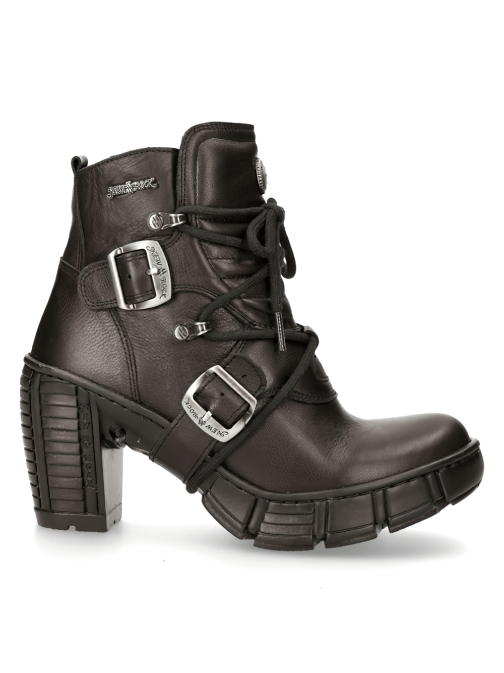 NEW ROCK Gothic Rock Ankle Boots with metallic buckle detail, lace and zip design, ideal for edgy urban style.