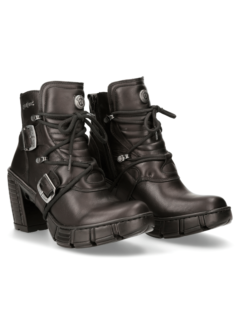 NEW ROCK Gothic Rock Ankle Boots with metallic buckle and lace-up design, perfect for urban gothic style.