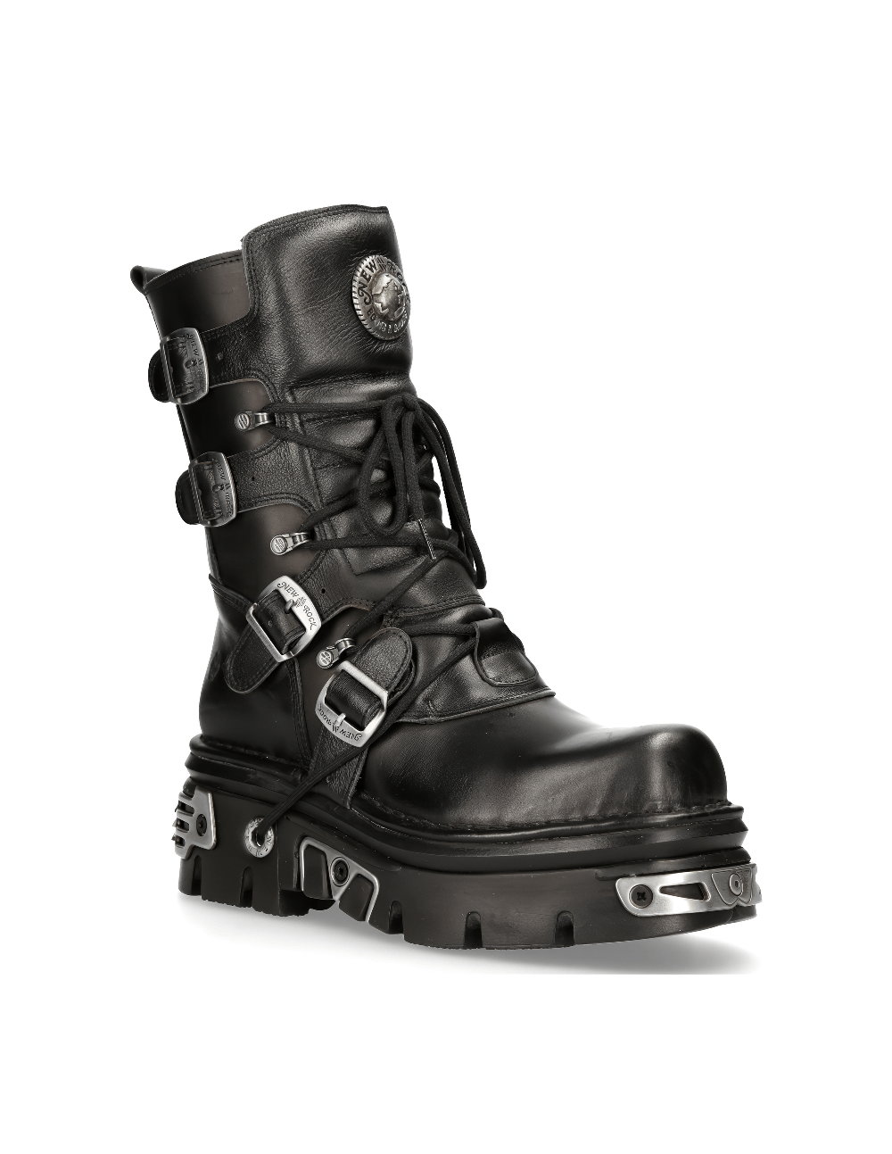 NEW ROCK Gothic Rocker Buckled Lace-Up Black Boots