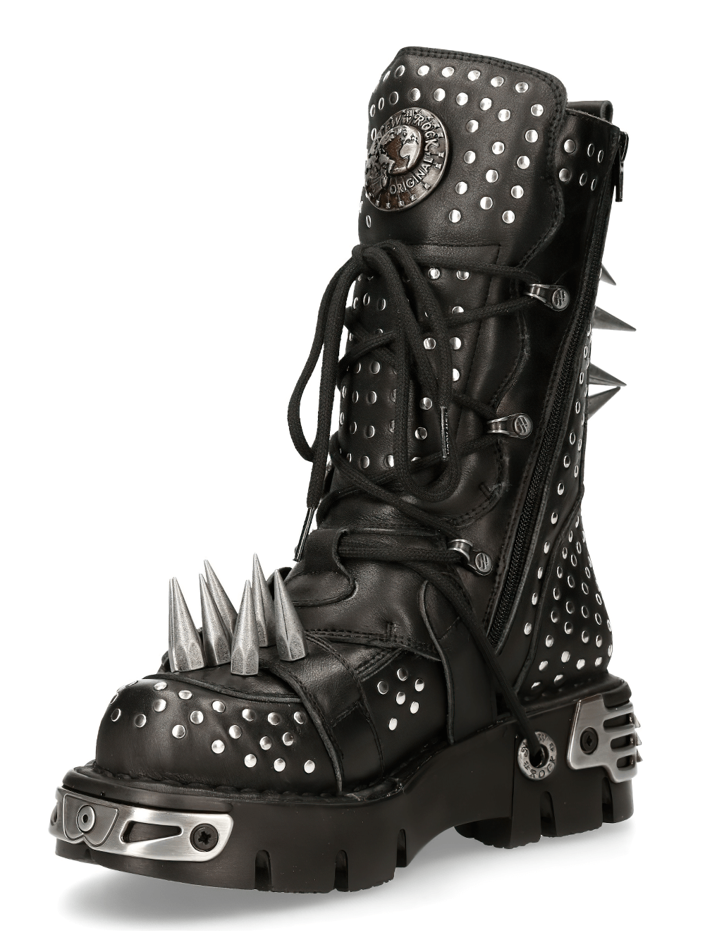 NEW ROCK Gothic spiked combat boots with skull buckles, studded detail for a bold punk look.