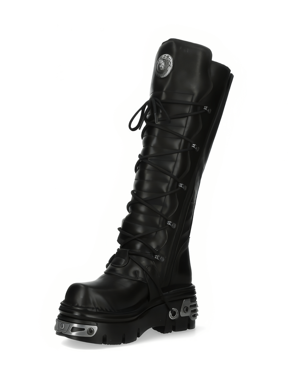 NEW ROCK Gothic Style Black Leather Boots with Metal Logo