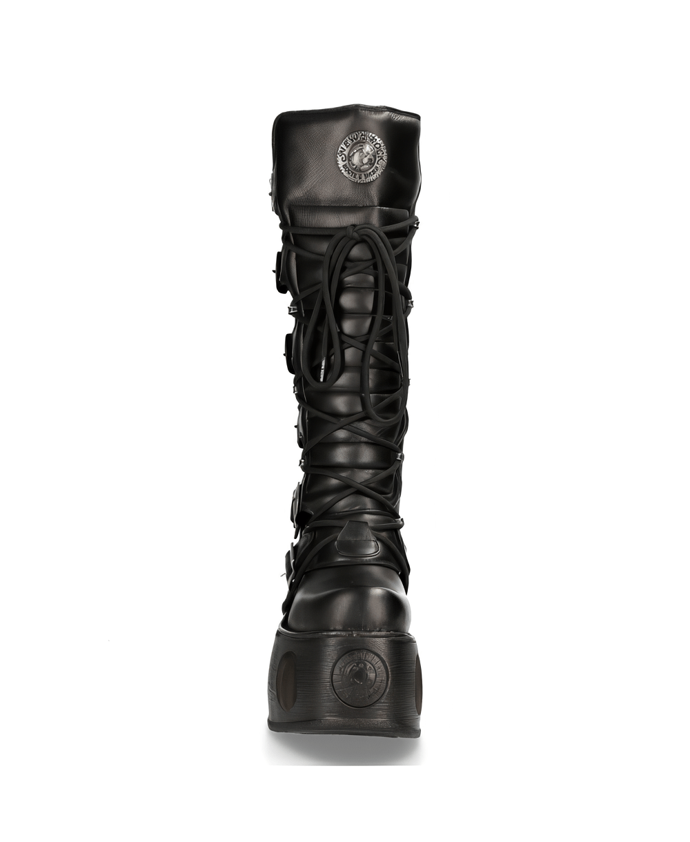 NEW ROCK Men's Gothic Style High Platform Boots with Buckles, Black Leather, Punk Fashion