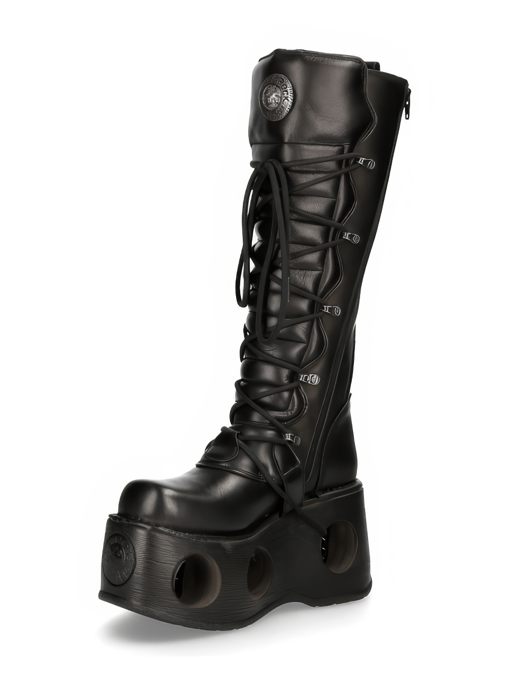 NEW ROCK Men's Gothic High Platform Boots with Buckles and Lace-up Design in Black Leather