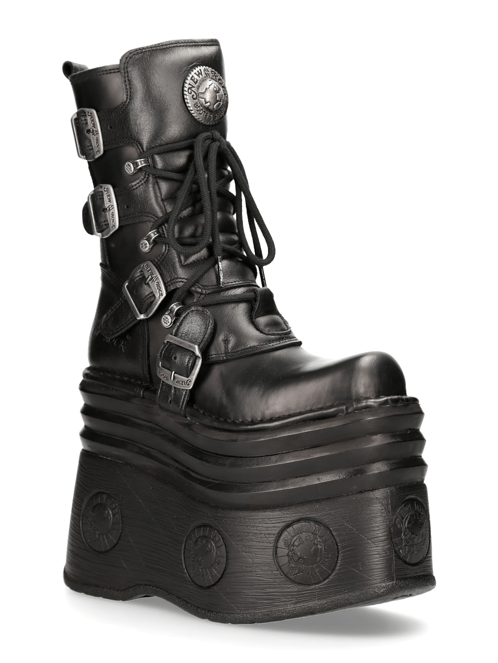 NEW ROCK black high-platform lace-up boots with buckles, cyberpunk style and 15 cm platform, perfect for gothic fashion.