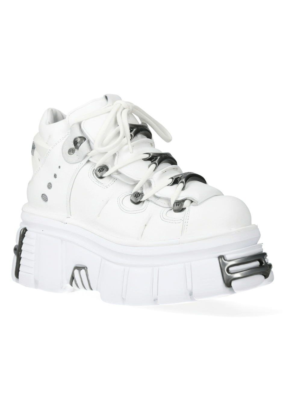 NEW ROCK white punk-inspired ankle boots with metallic accents and chunky sole for a stylish edge.