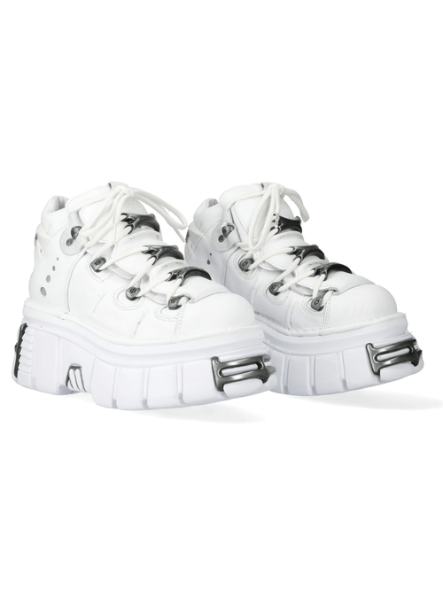 NEW ROCK Women's Gothic White Ankle Boots with Metallic Edge