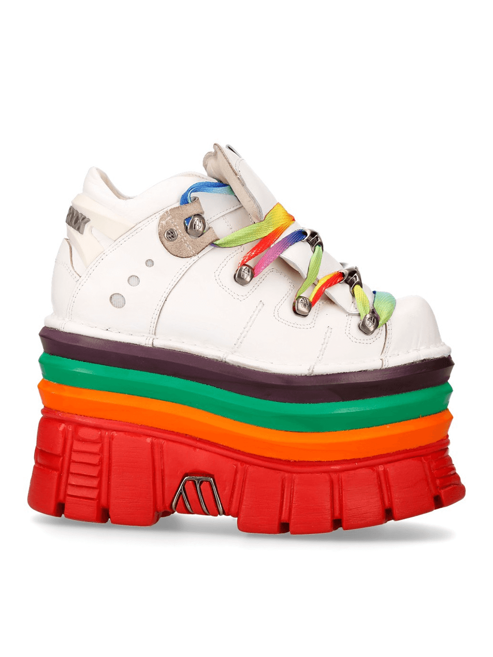 NEW ROCK Gothic White Platform Sneakers with vibrant rainbow soles, perfect for punk and rock fashion enthusiasts.