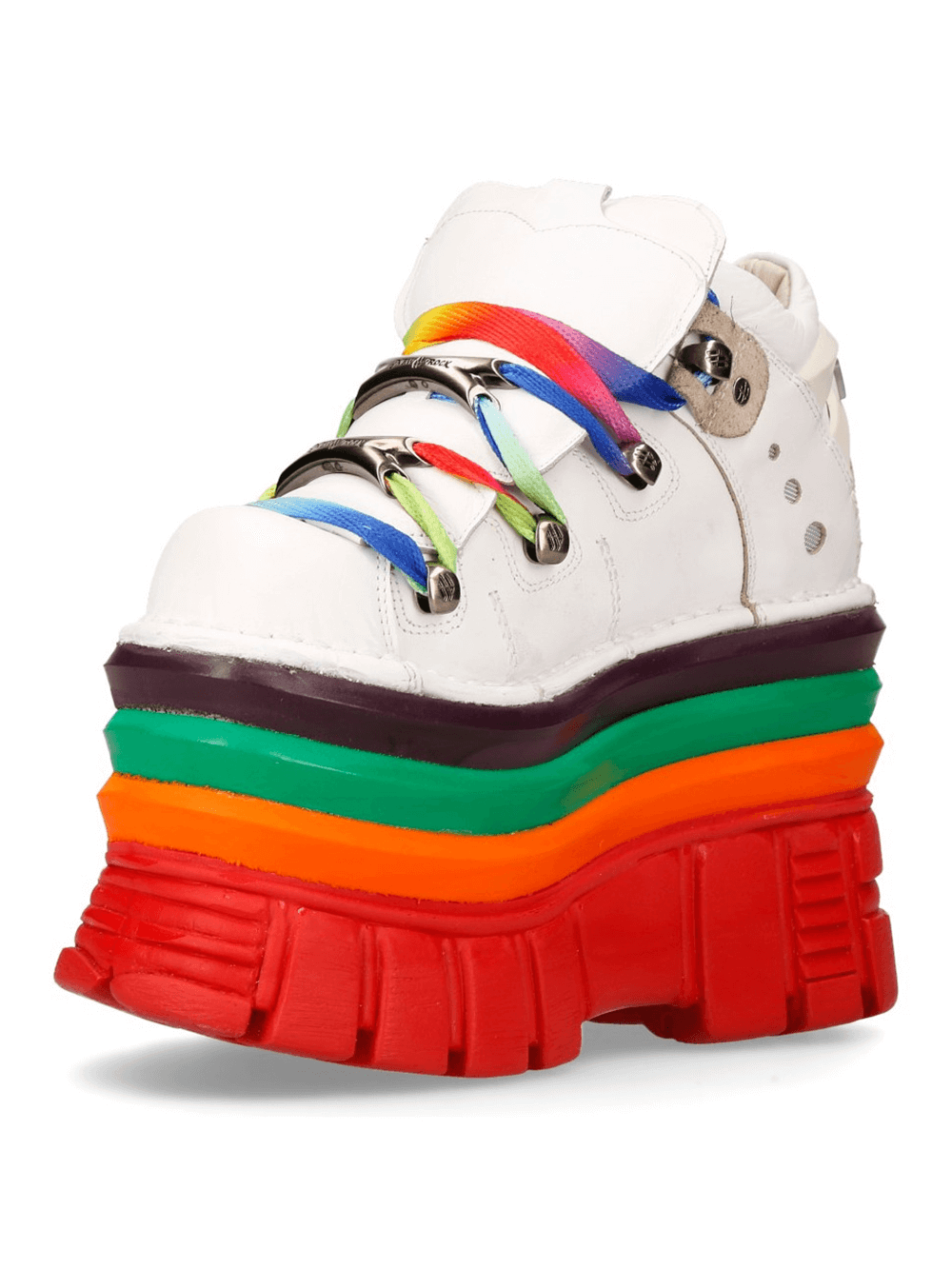 NEW ROCK Gothic white platform sneakers with vibrant rainbow soles, perfect for punk rock fashion lovers.