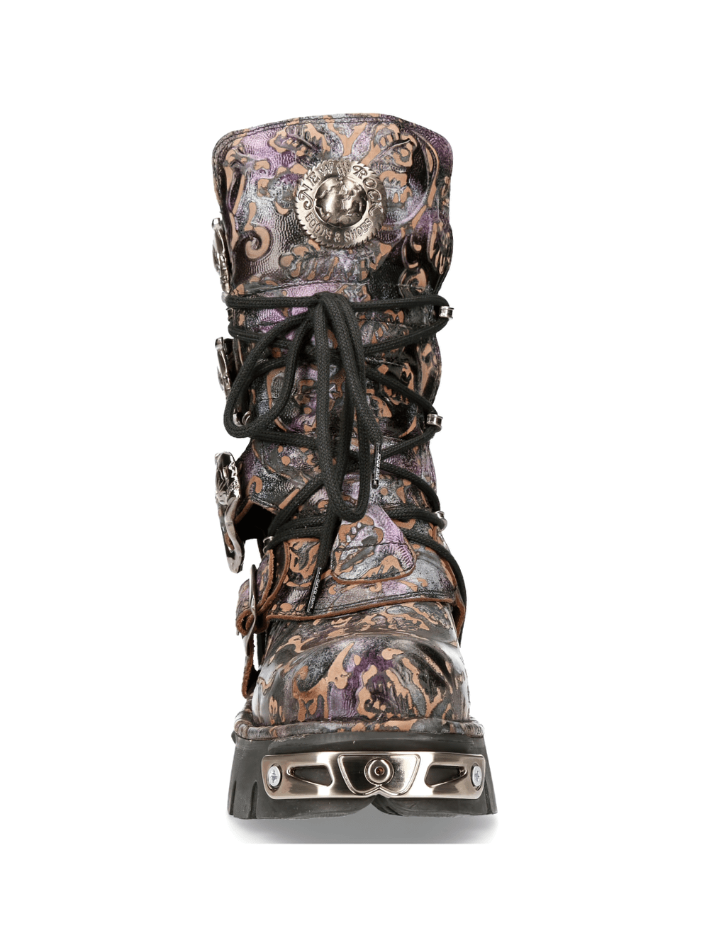 NEW ROCK Men's Gothic Purple Leather Boot with Metallic Accents and unique buckles, perfect for punk rock style.