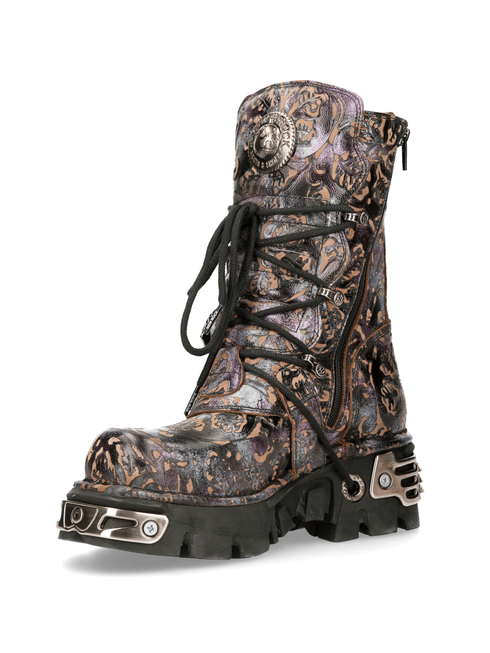 NEW ROCK Gothic Zippered High Boots in purple leather, featuring metallic accents and unique punk rock design.