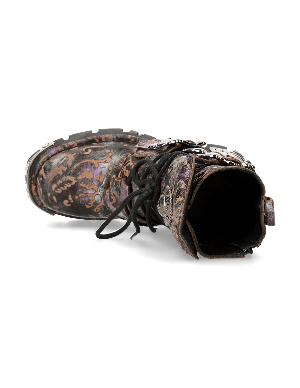 NEW ROCK Men's Gothic Zippered High Boot with metallic accents and purple leather design, showcasing punk rock style.