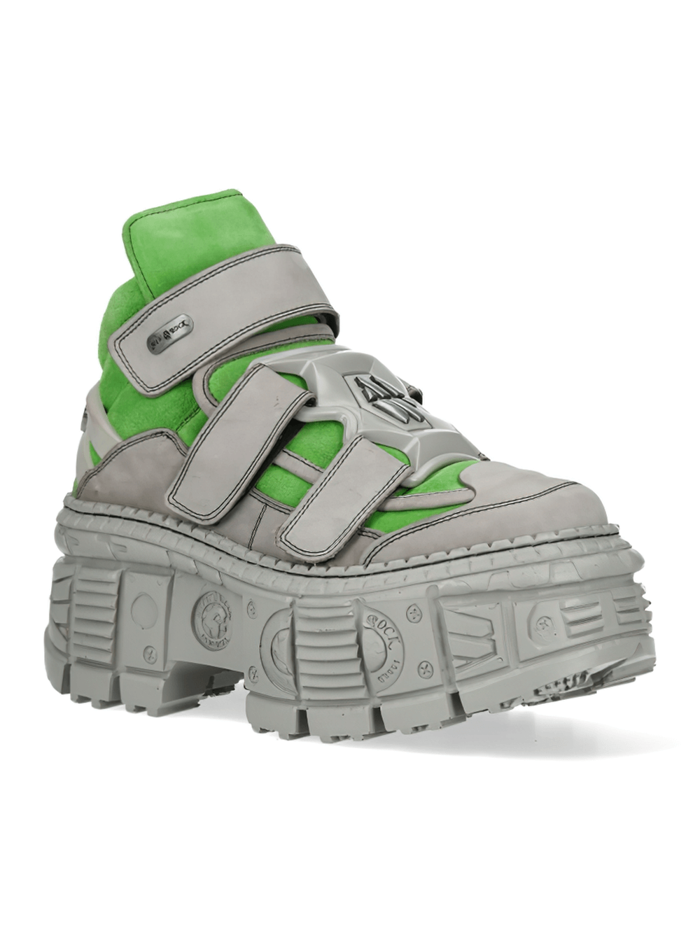 NEW ROCK green and gray punk ankle boots with chunky sole and Velcro straps for urban style.