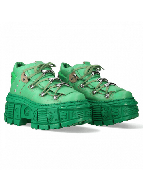 NEW ROCK Women's Green Ankle Boots with Rock and Fashion Edge