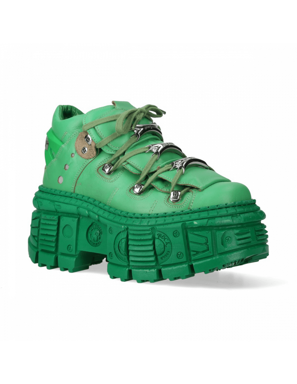 NEW ROCK Men's bold green ankle boots with rugged platform and stylish rock-inspired design.