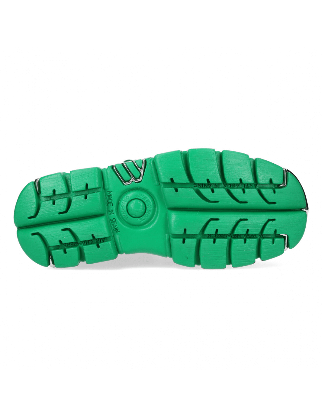 Bottom view of NEW ROCK Men's green leather ankle boots showcasing the textured PU-ultra sole.