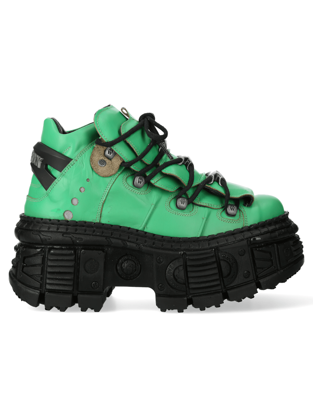 NEW ROCK Green Platform Ankle Boots featuring a rocker design with a chunky black sole, perfect for urban fashion.