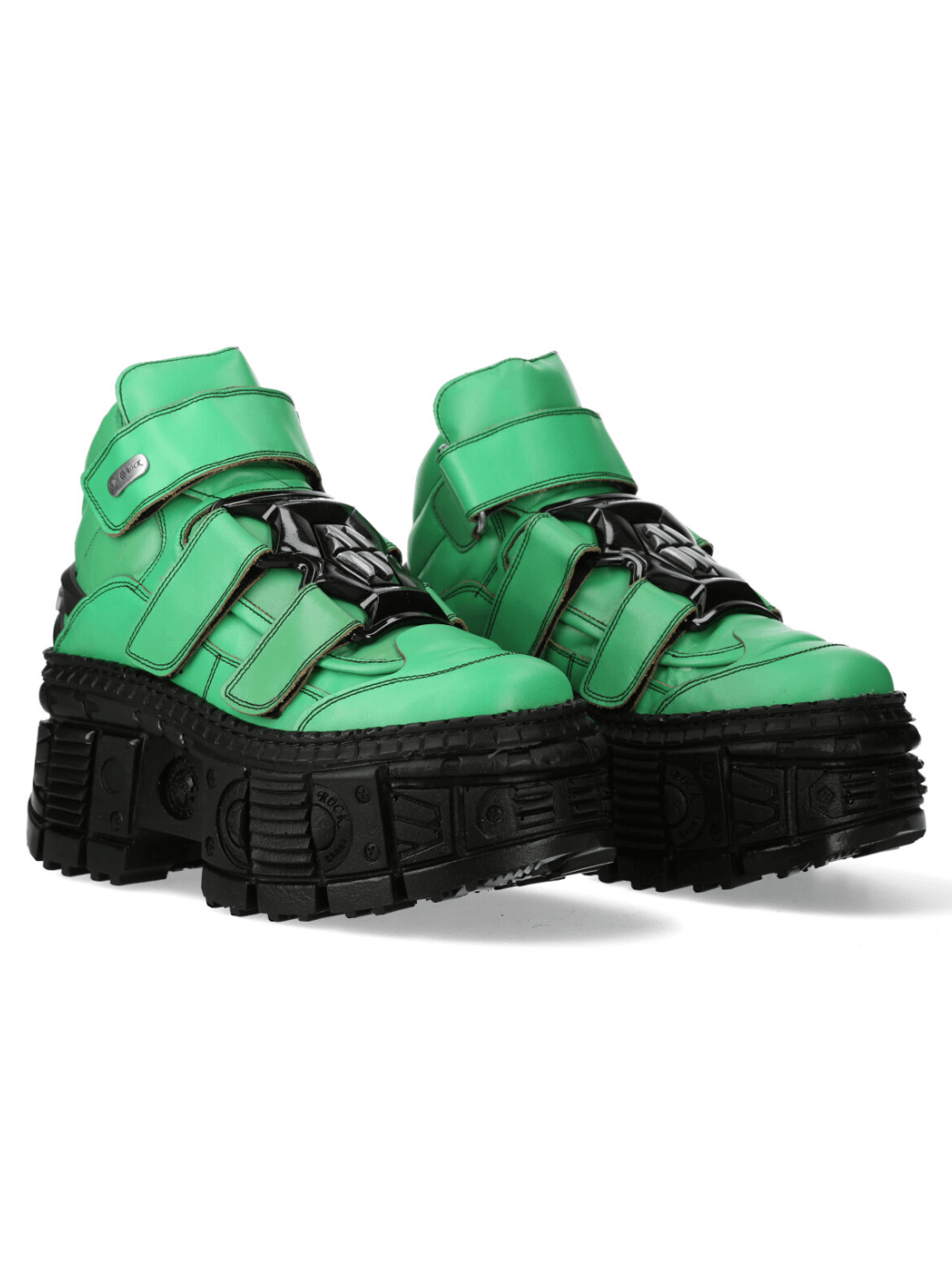 NEW ROCK Green Urban Heavy Velcro Ankle Boots for Men and Women, featuring bold design and durable PU-ULTRA sole.