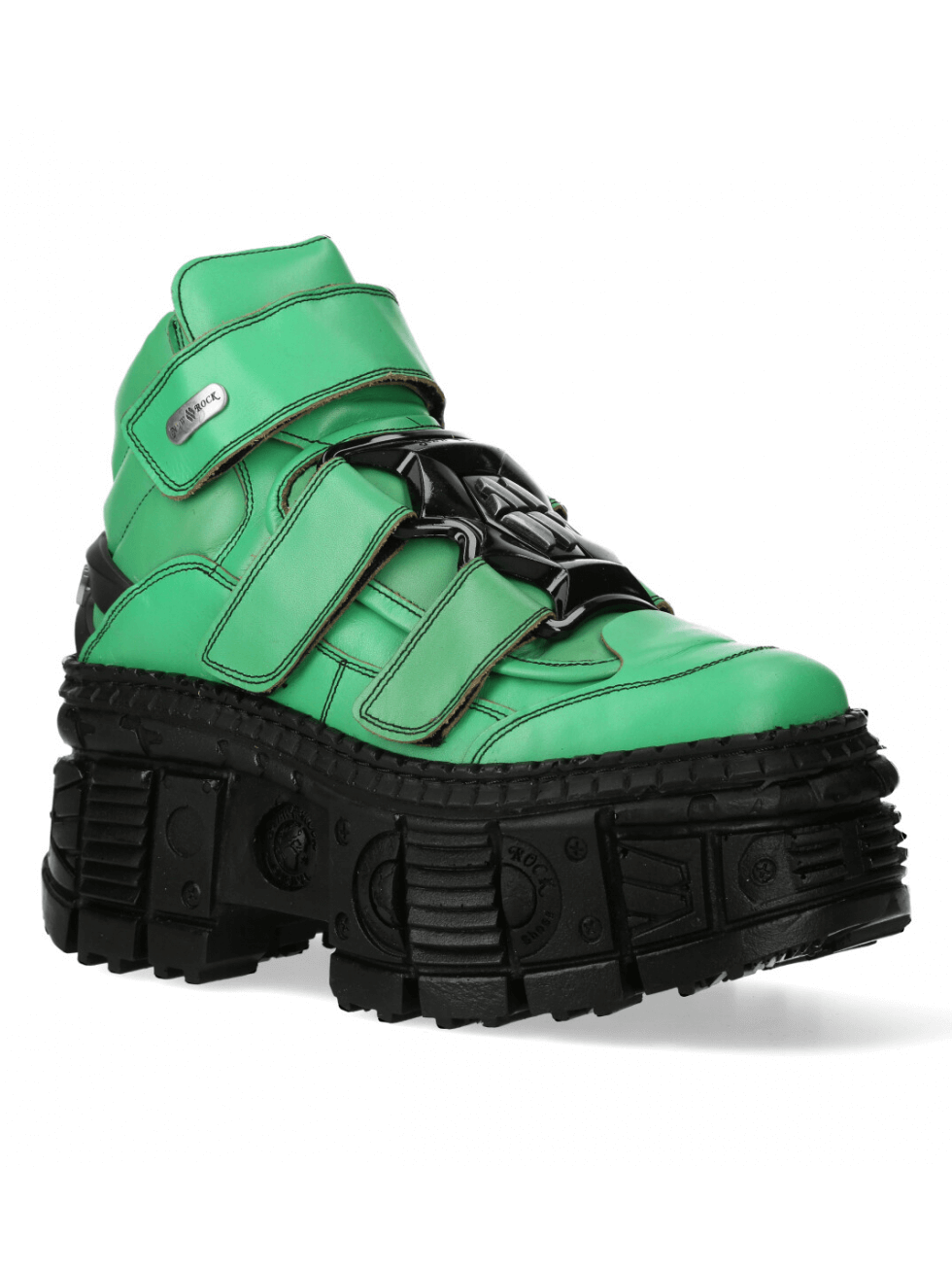 NEW ROCK Green Urban Heavy Velcro Ankle Boots showcasing extreme style and bold design for men and women.