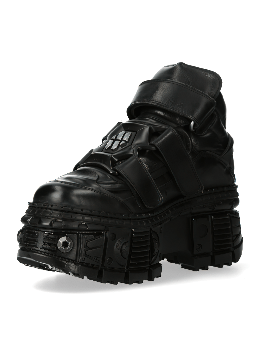 NEW ROCK Heavy Gothic Ankle Boots in black with Velcro straps and chunky platform design for urban explorers.